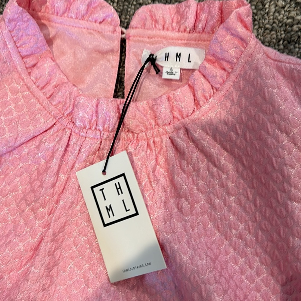 NWT THML Pink Flutter Sleeve Dress Sz L - Picture 7 of 8